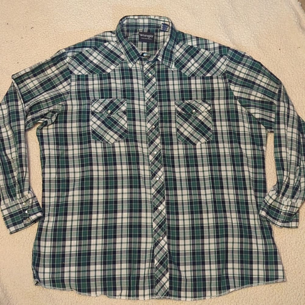 Men's 3XL Vintage Wrangler Western Shirts Long Sleeve‎ Pearl Snap Button Up